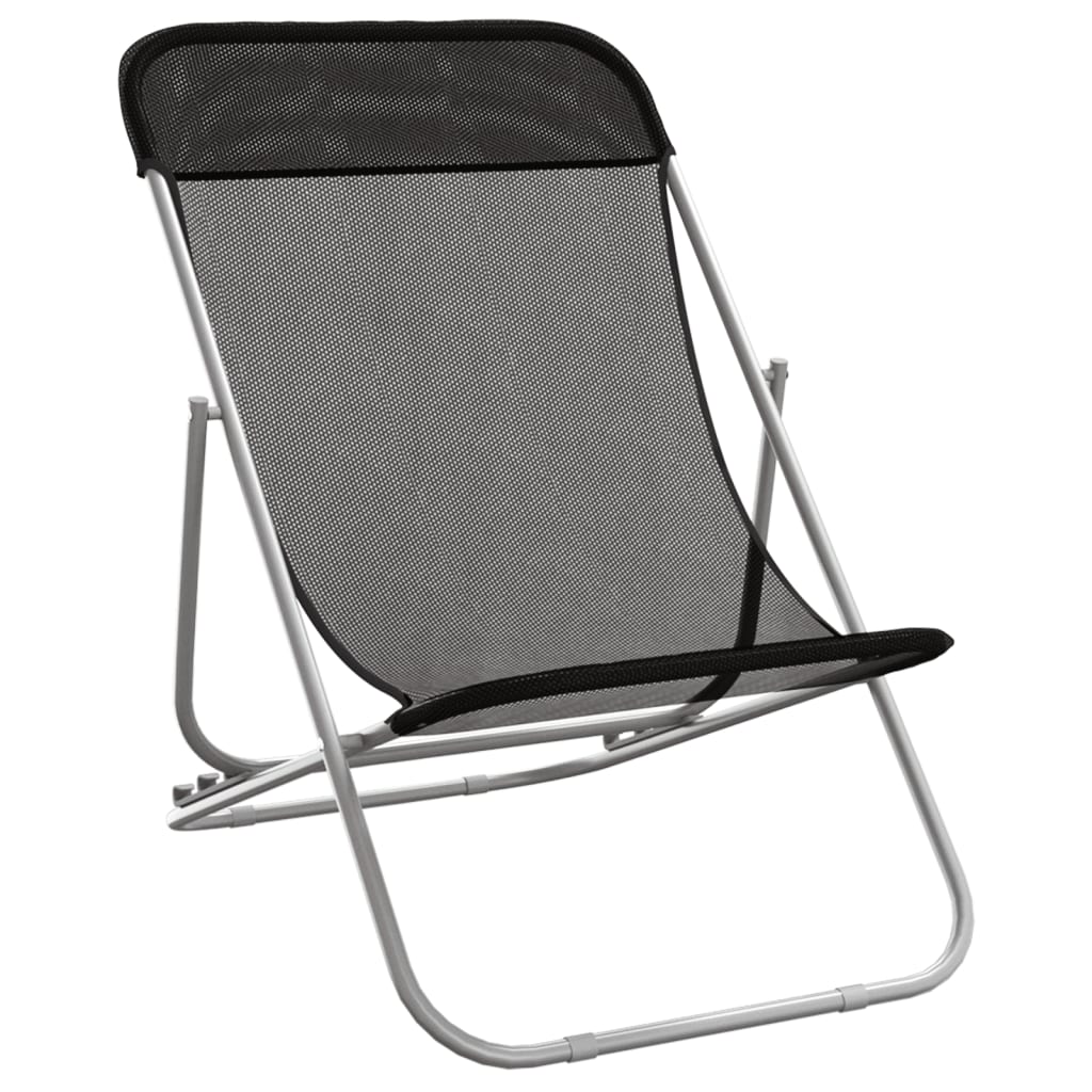 Strandstoelen 2 st textileen en gepoedercoat staal zwart