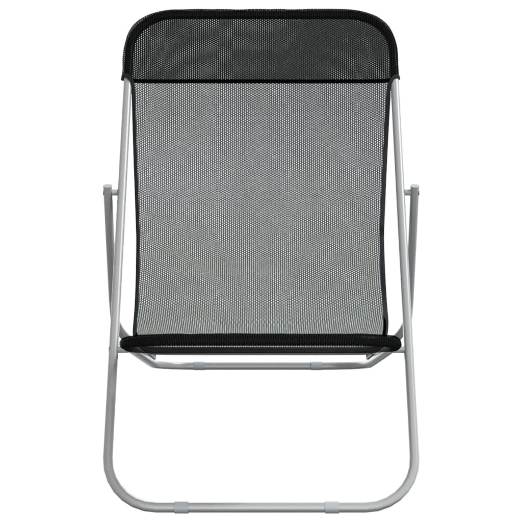 Strandstoelen 2 st textileen en gepoedercoat staal zwart