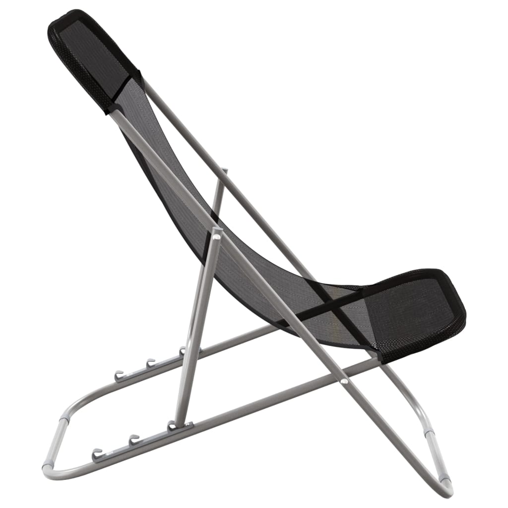 Strandstoelen 2 st textileen en gepoedercoat staal zwart