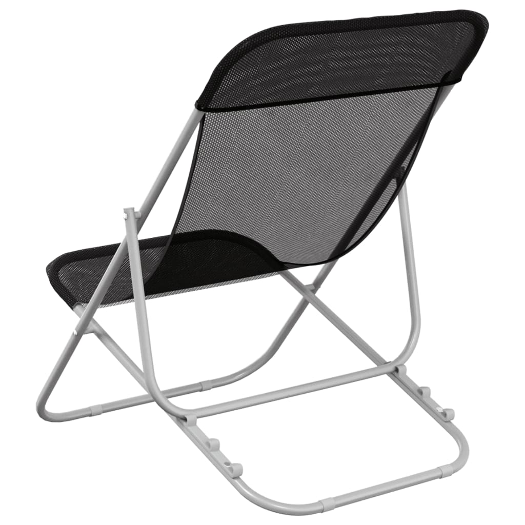Strandstoelen 2 st textileen en gepoedercoat staal zwart