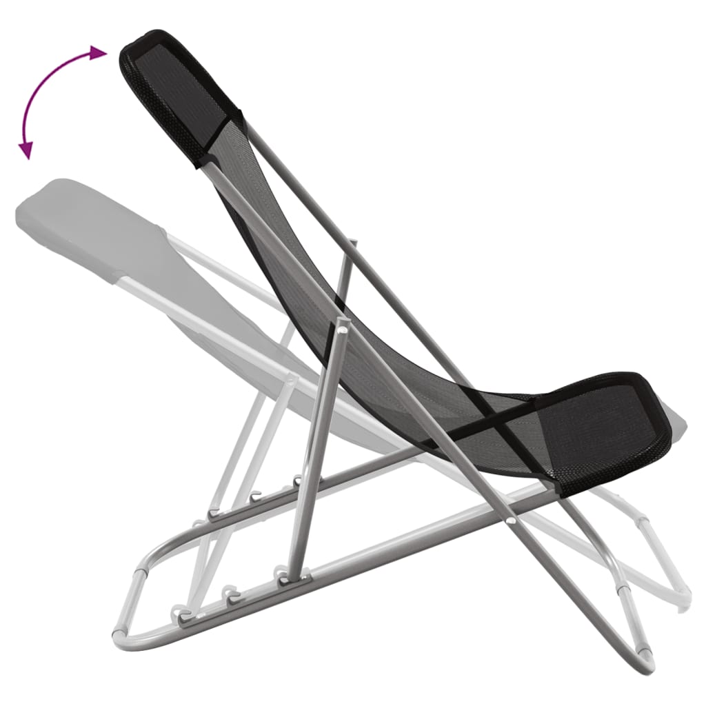 Strandstoelen 2 st textileen en gepoedercoat staal zwart