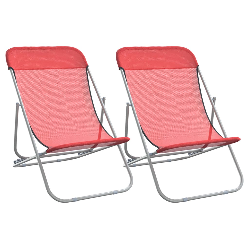 Strandstoelen 2 st textileen en gepoedercoat staal rood