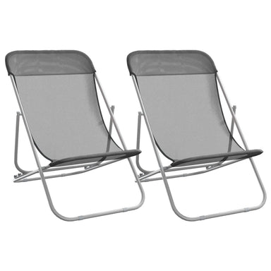 Strandstoelen 2 st textileen en gepoedercoat staal grijs
