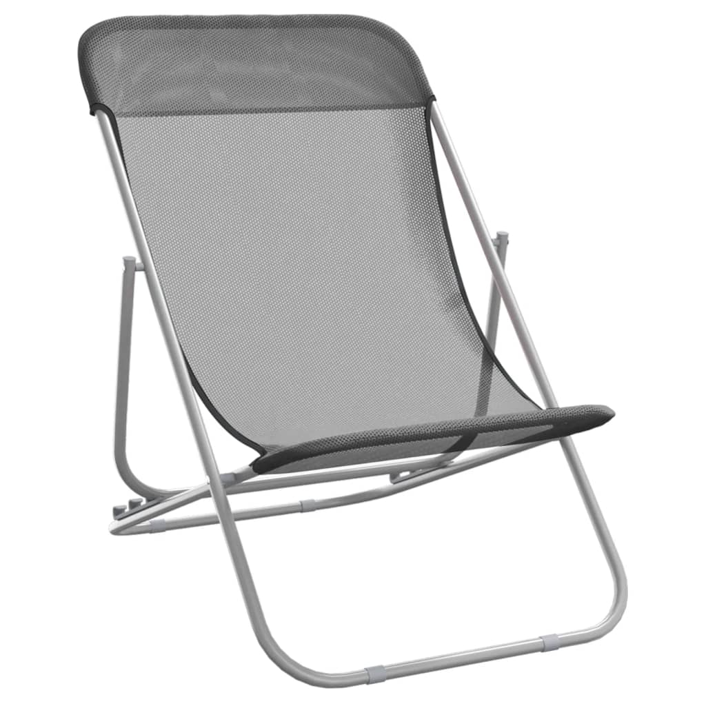 Strandstoelen 2 st textileen en gepoedercoat staal grijs