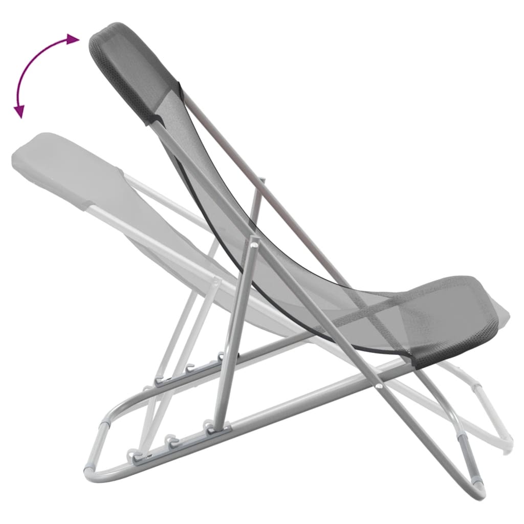 Strandstoelen 2 st textileen en gepoedercoat staal grijs