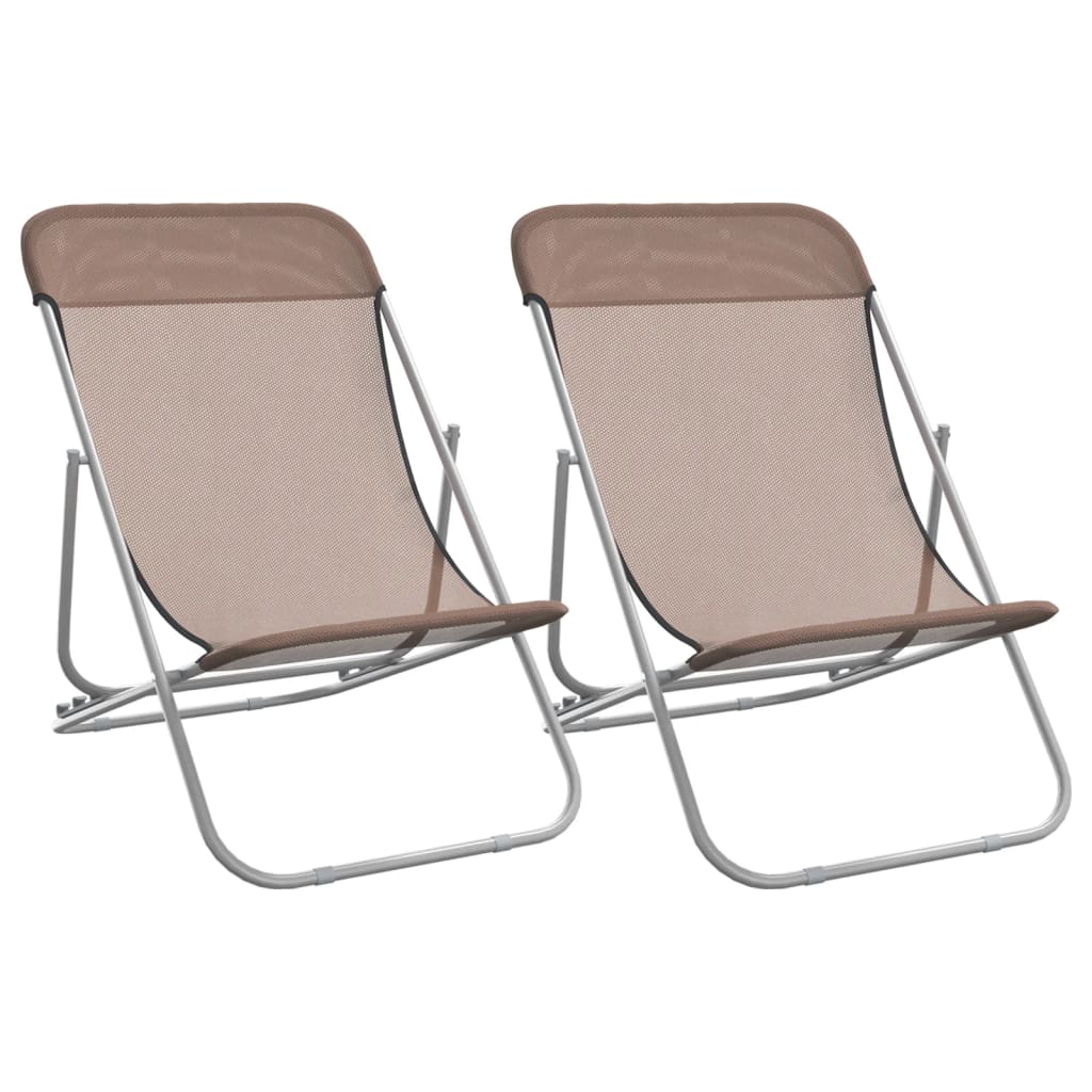 Strandstoelen 2 st textileen en gepoedercoat staal bruin