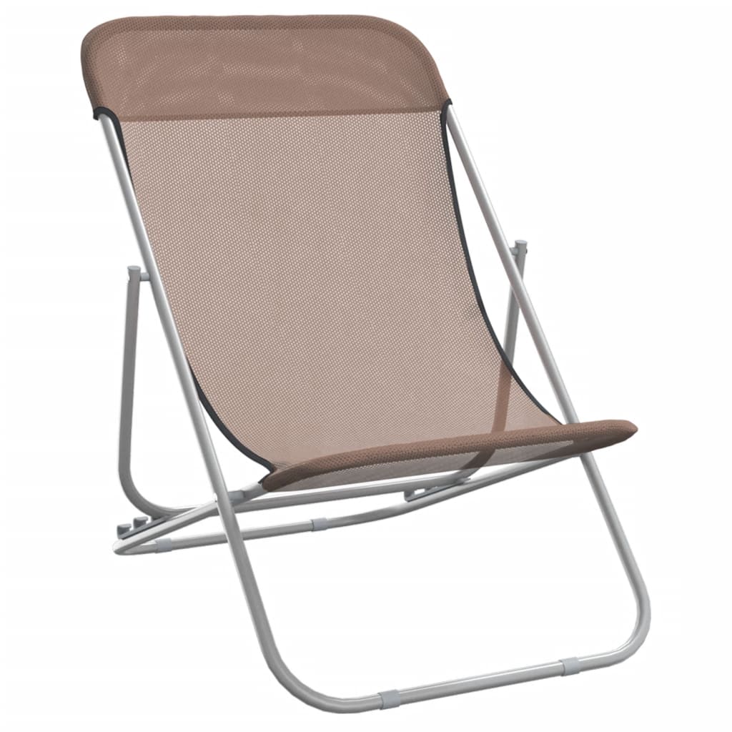 Strandstoelen 2 st textileen en gepoedercoat staal bruin