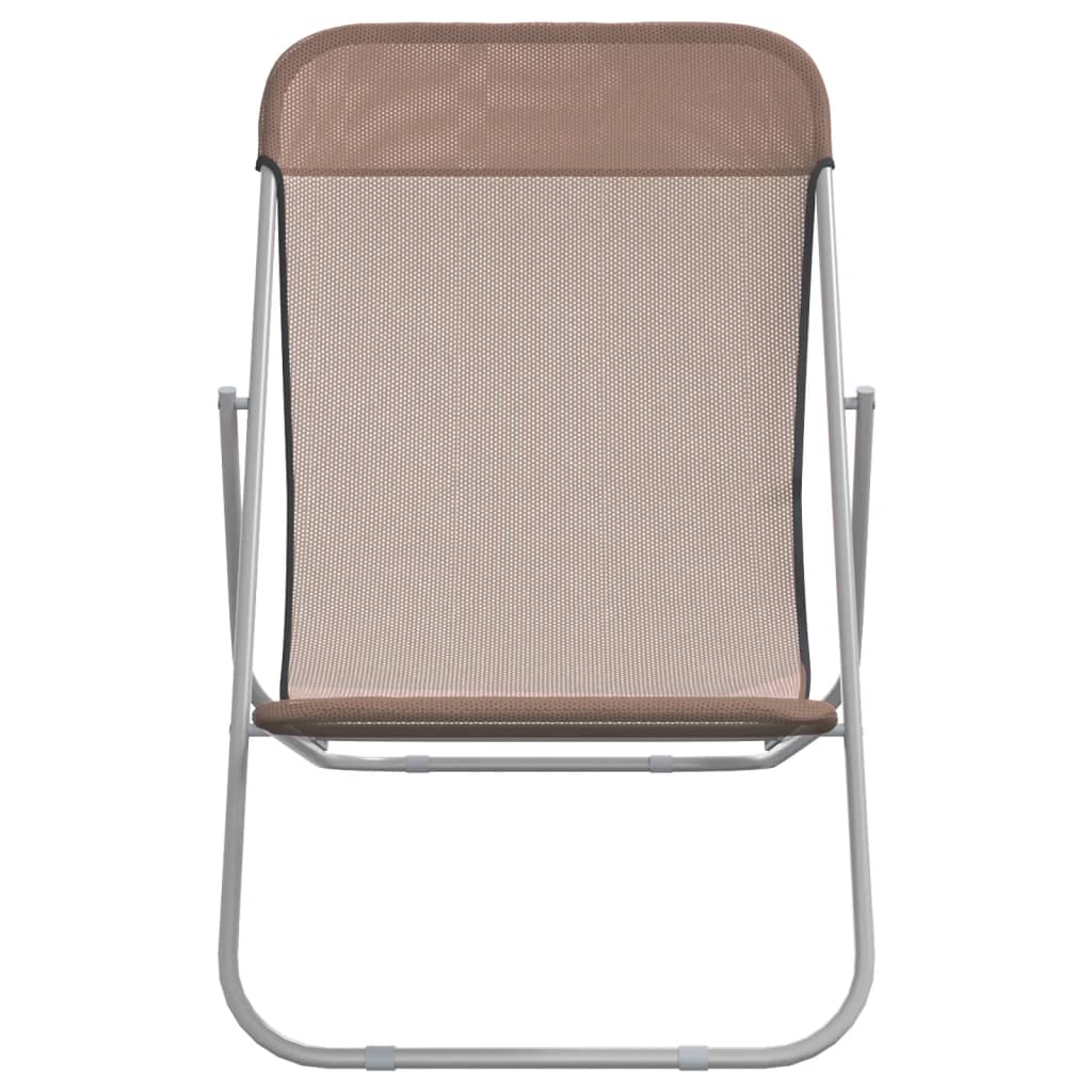 Strandstoelen 2 st textileen en gepoedercoat staal bruin
