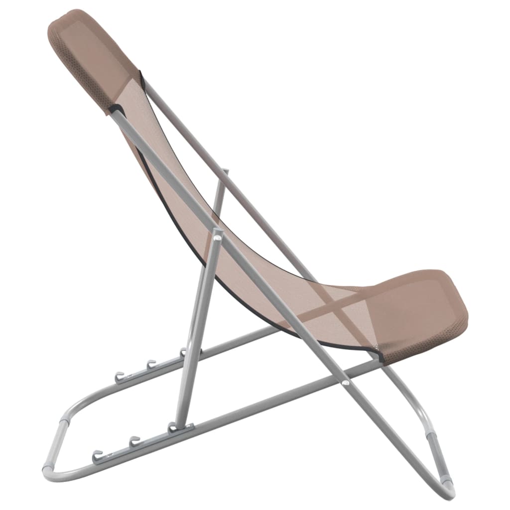 Strandstoelen 2 st textileen en gepoedercoat staal bruin
