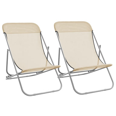 Strandstoelen 2 st textileen en gepoedercoat staal crèmekleurig