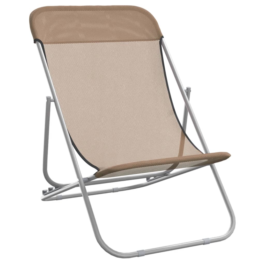 Strandstoelen 2 st textileen en gepoedercoat staal taupe