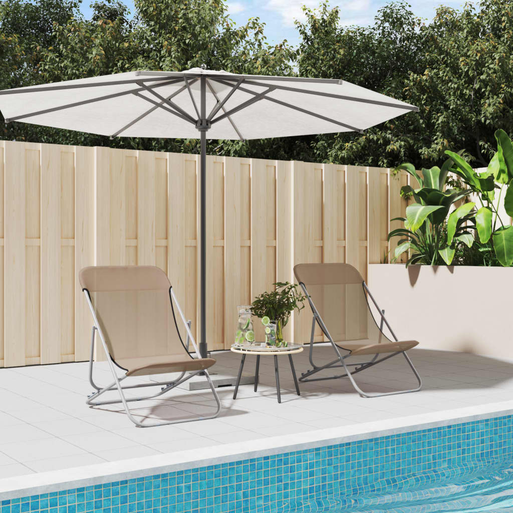 Strandstoelen 2 st textileen en gepoedercoat staal taupe