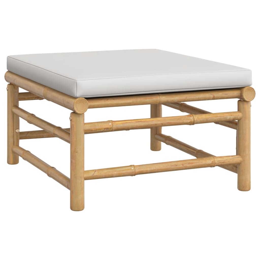 3-Delige Loungeset Met Kussens Bamboe Lichtgrijs 1 midden + voetensteun + Tafel