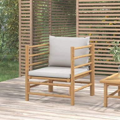 Tuinbank Met Lichtgrijze Kussens Bamboe 1 Lichtgrijs Fauteuil