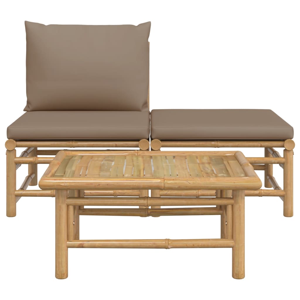 3-Delige Loungeset Met Kussens Bamboe Taupe 1 midden + voetensteun + Tafel