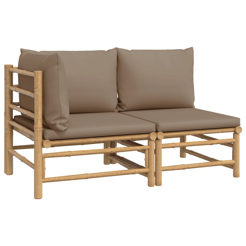 2-Delige Loungeset Met Kussens Bamboe Taupe 1 hoek + midden