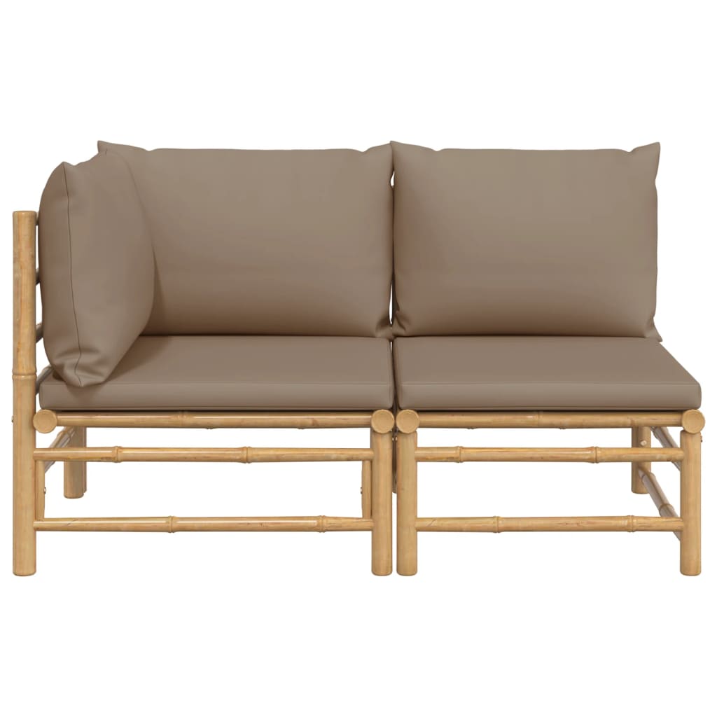 2-Delige Loungeset Met Kussens Bamboe Taupe 1 hoek + midden