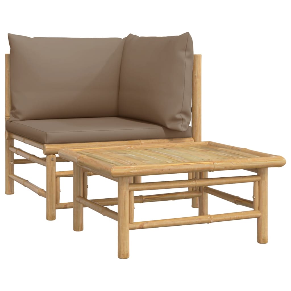 2-Delige Loungeset Met Kussens Bamboe Taupe 1 hoek + Tafel