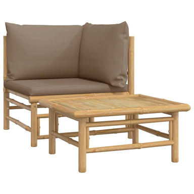 2-Delige Loungeset Met Kussens Bamboe Taupe 1 hoek + Tafel