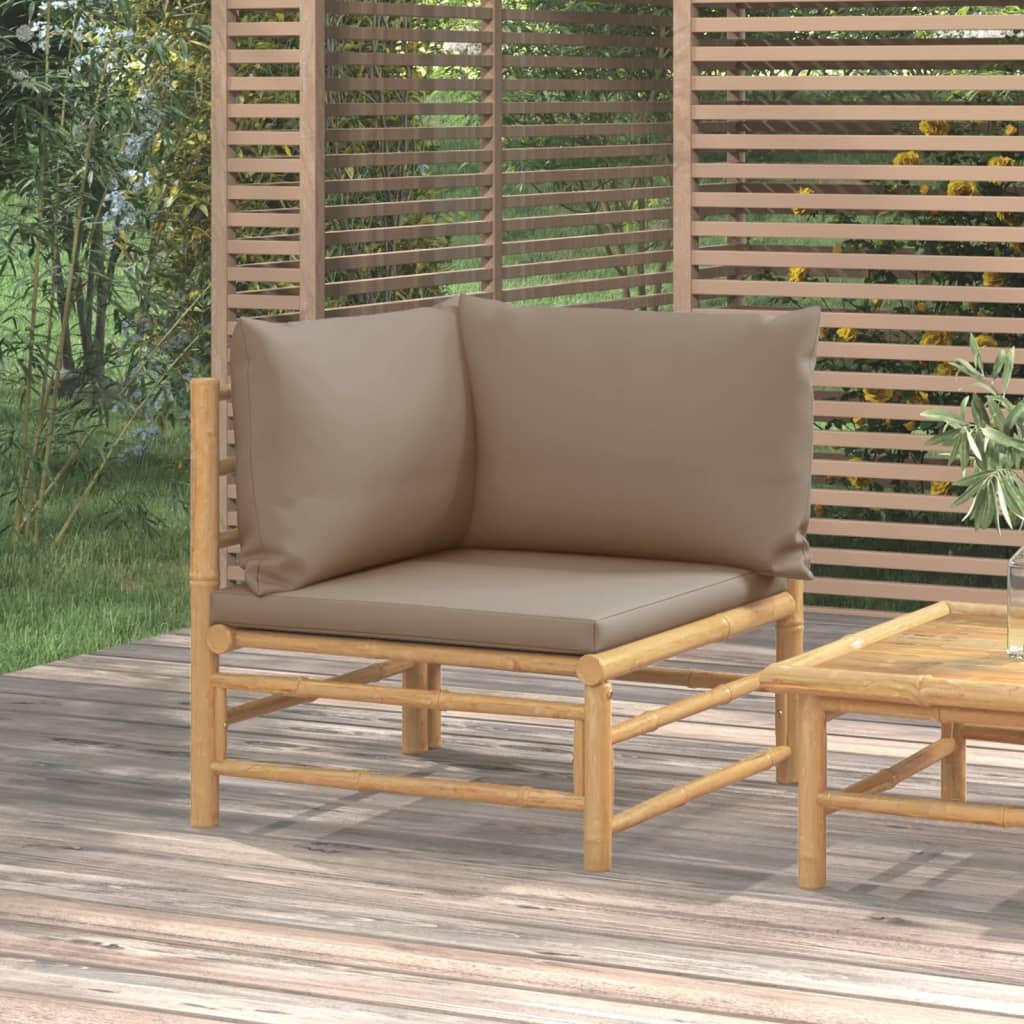 Tuinhoekbank Met Kussens Bamboe Taupe 1