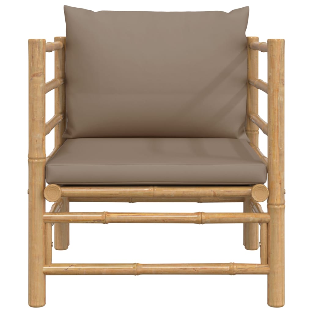 Tuinbank Met Kussens Bamboe Taupe 1 Fauteuil