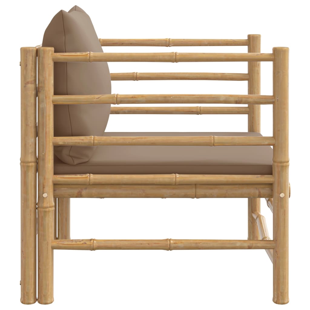 Tuinbank Met Kussens Bamboe Taupe 1 Fauteuil