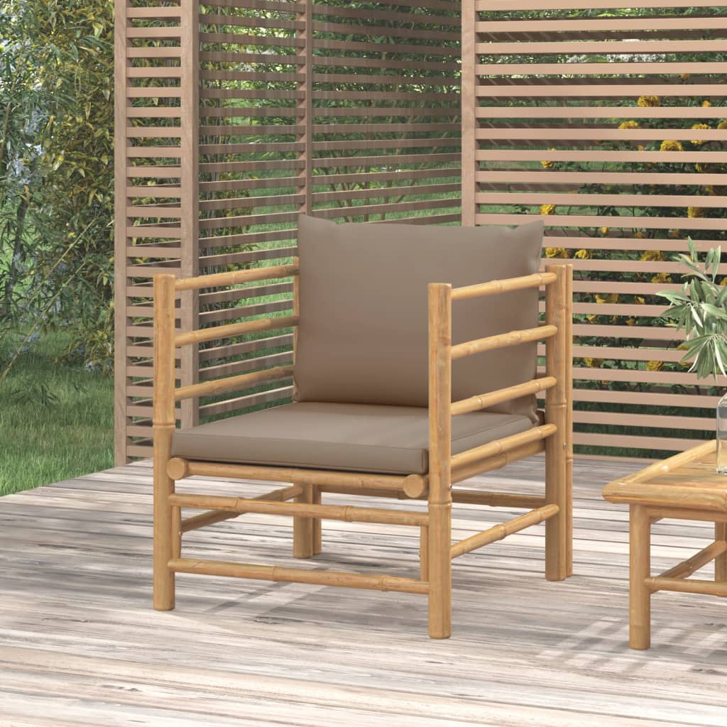 Tuinbank Met Kussens Bamboe Taupe 1 Fauteuil