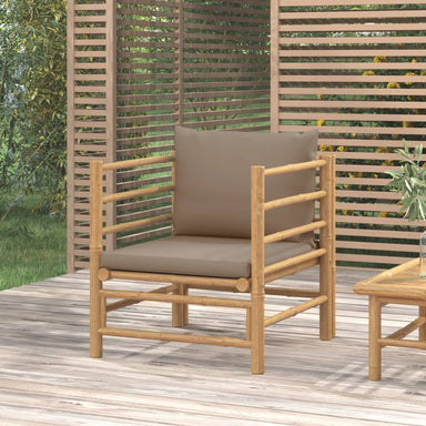 Tuinbank Met Kussens Bamboe Taupe 1 Fauteuil