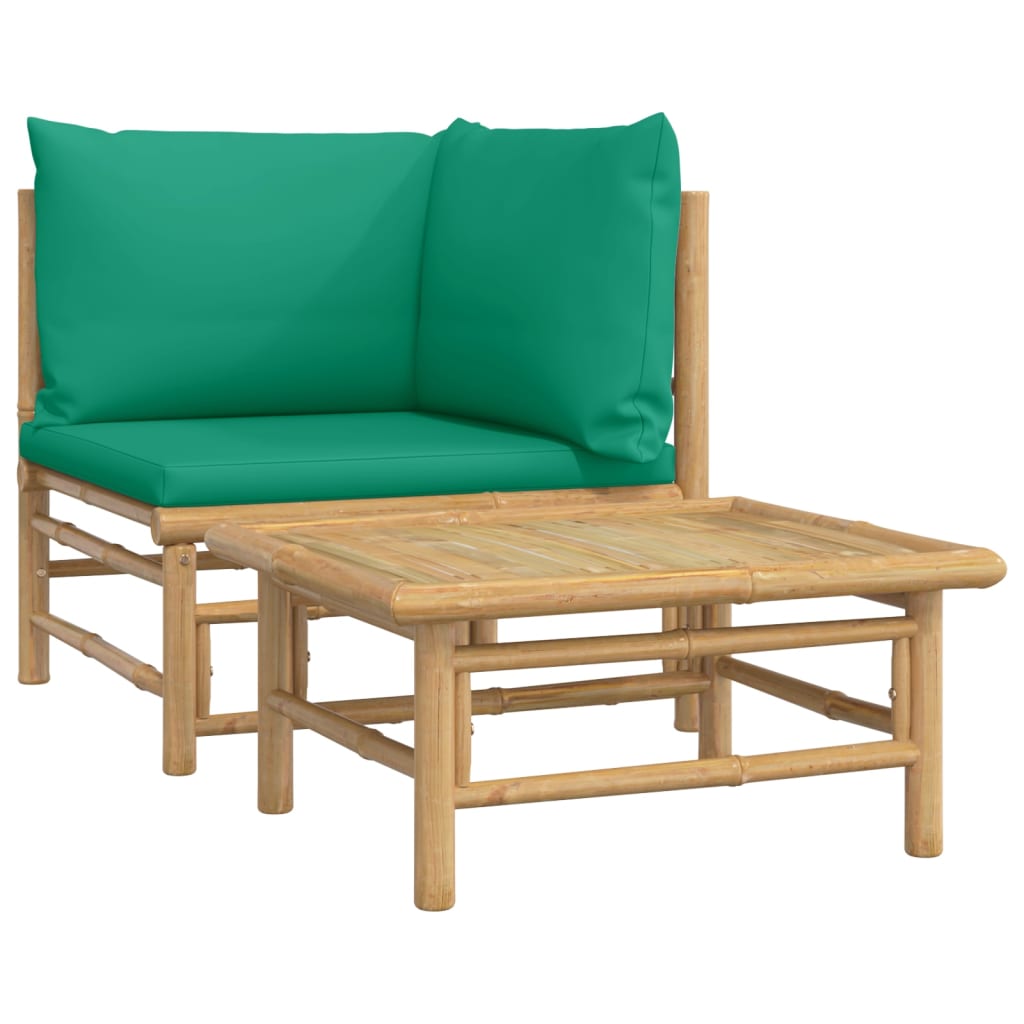 2-Delige Loungeset Met Kussens Bamboe Groen 1 hoek + Tafel