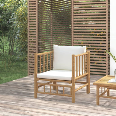 Tuinbank Met Kussens Bamboe Crèmewit 1 Fauteuil