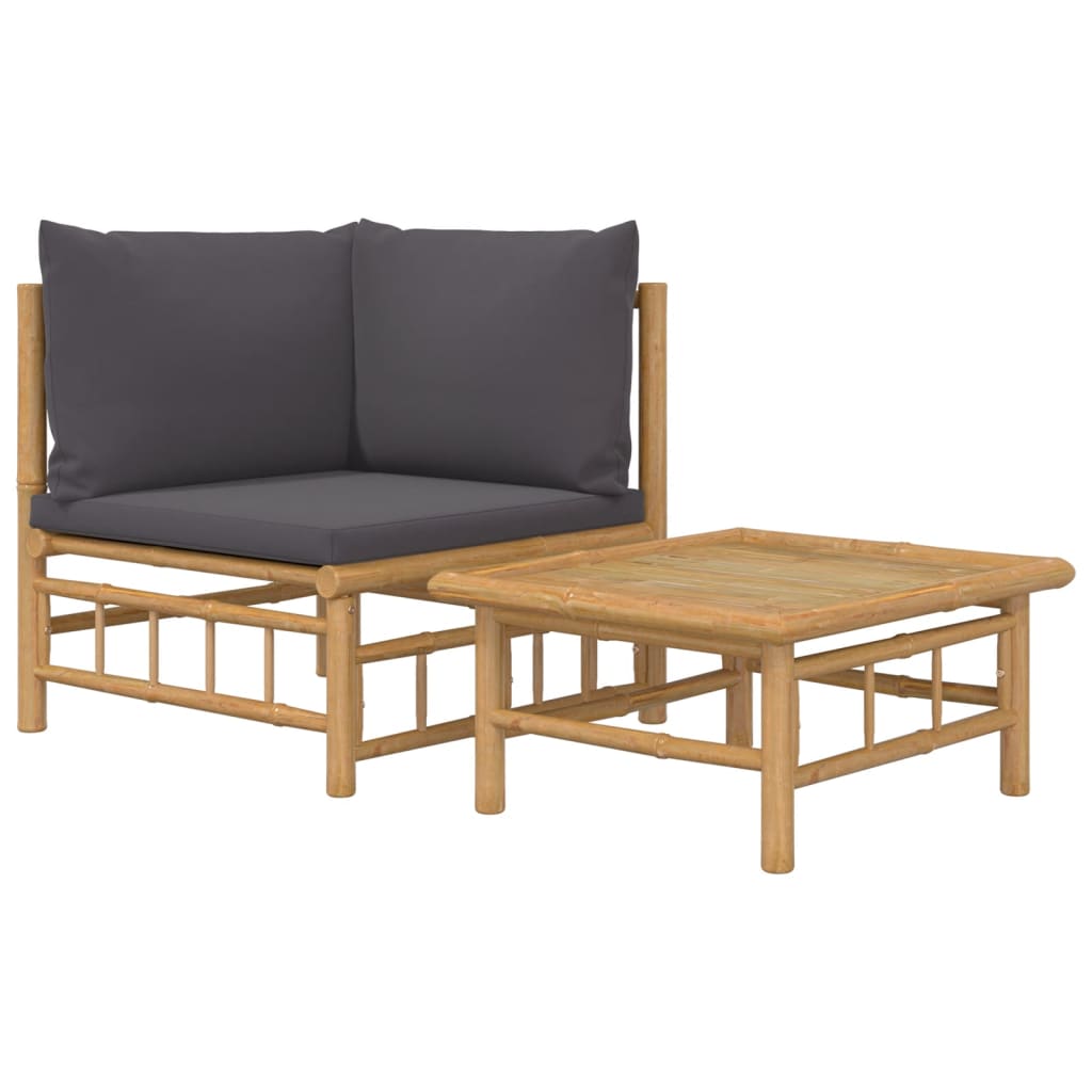 2-Delige Loungeset Met Kussens Bamboe Donkergrijs 1 hoek + Tafel