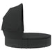 Loungebed met luifel en kussens poly rattan zwart