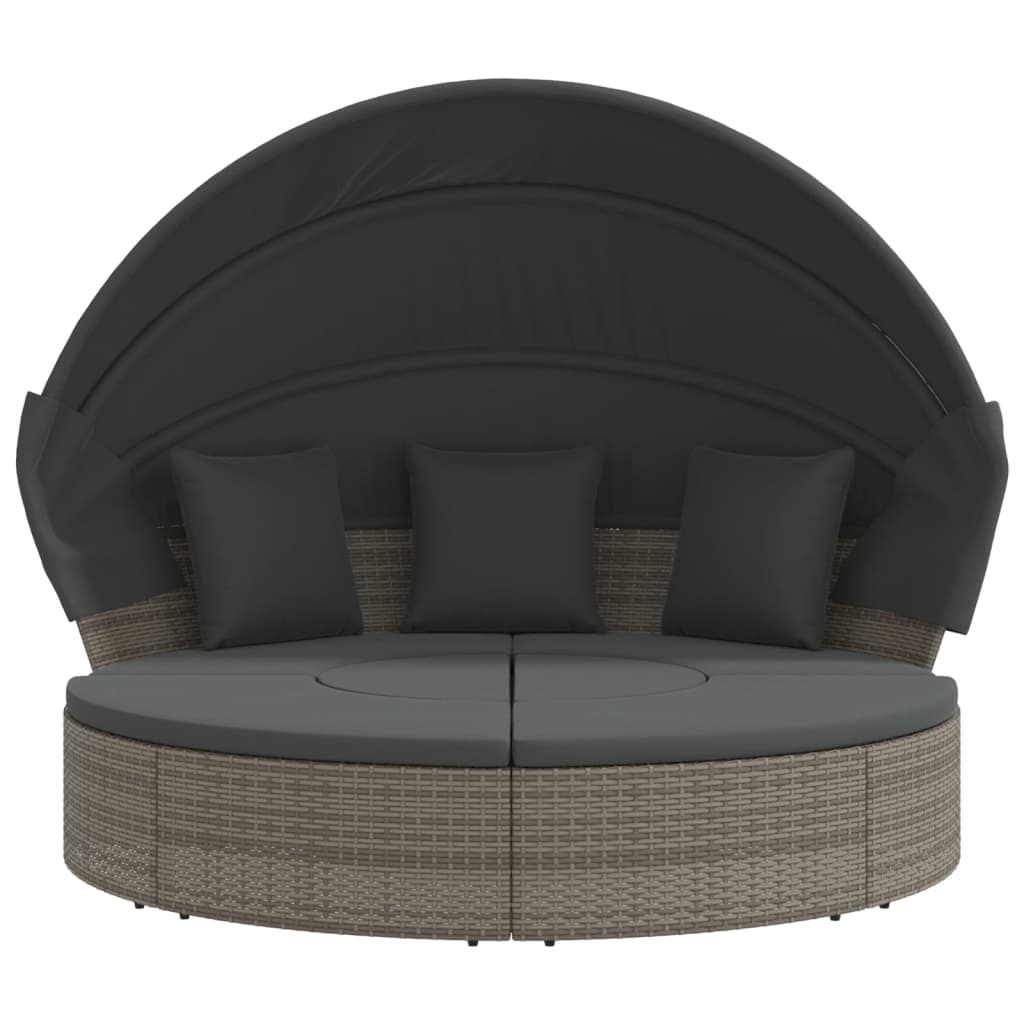 Loungebed met luifel en kussens poly rattan grijs