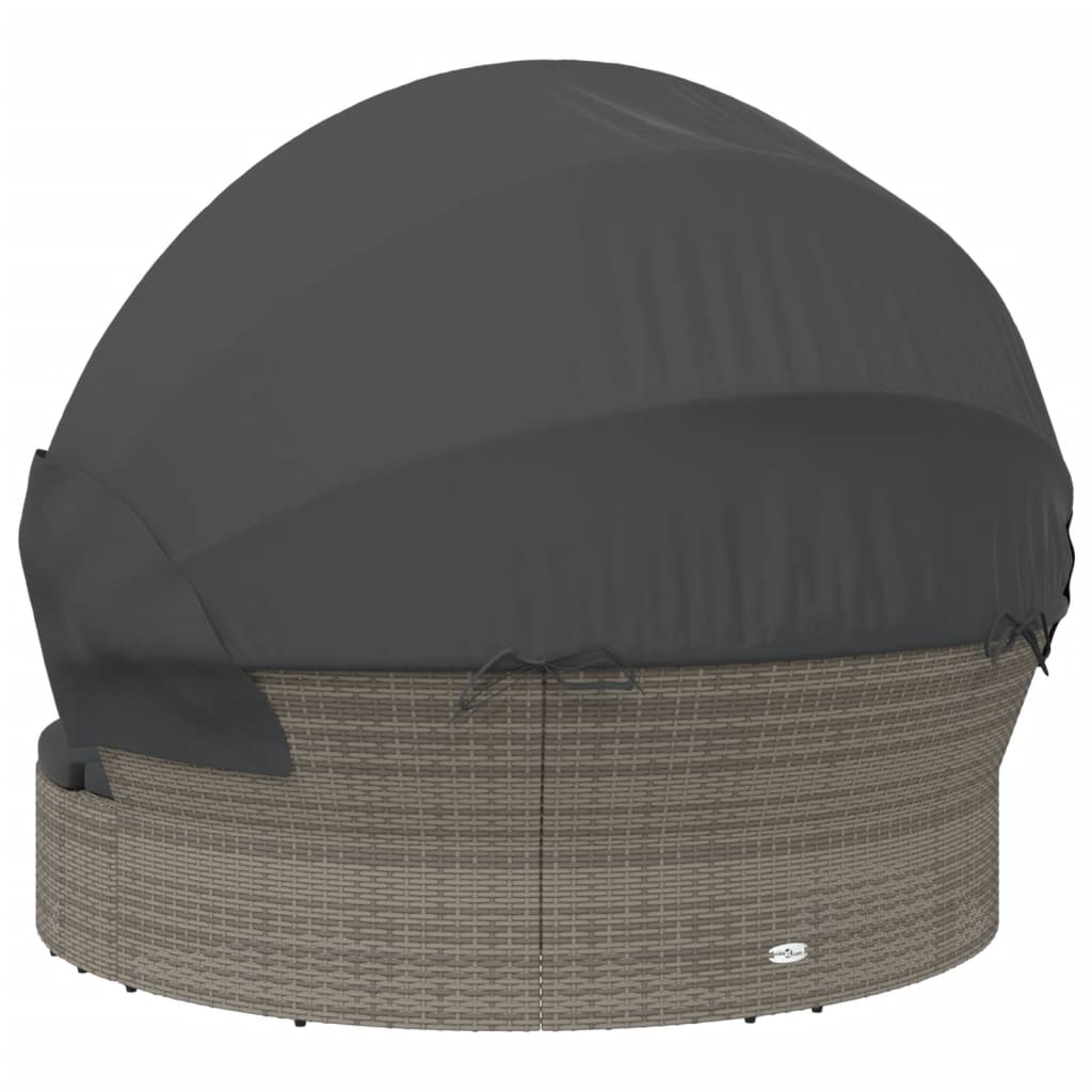 Loungebed met luifel en kussens poly rattan grijs