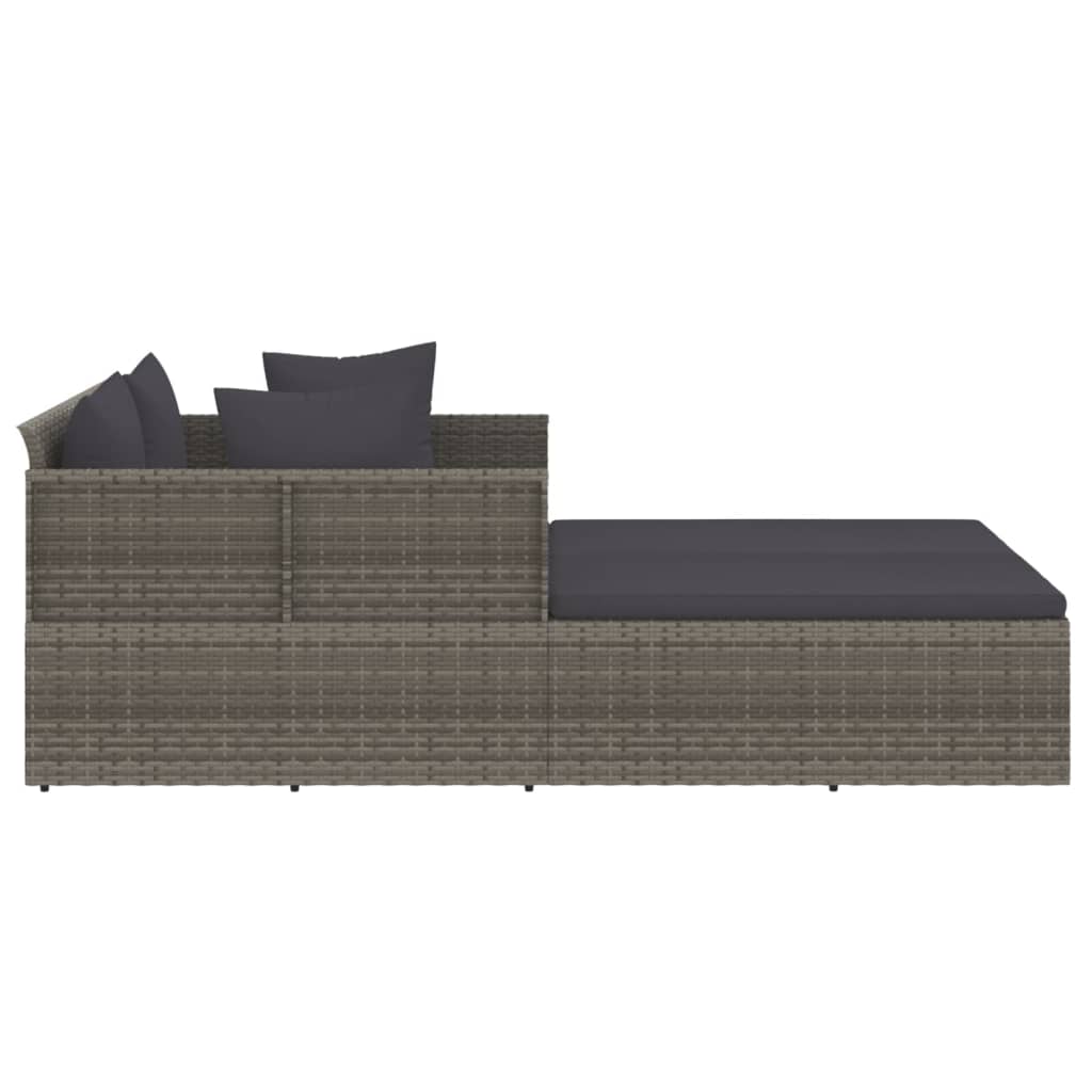 Ligbed met kussens 182x118x63 cm poly rattan grijs