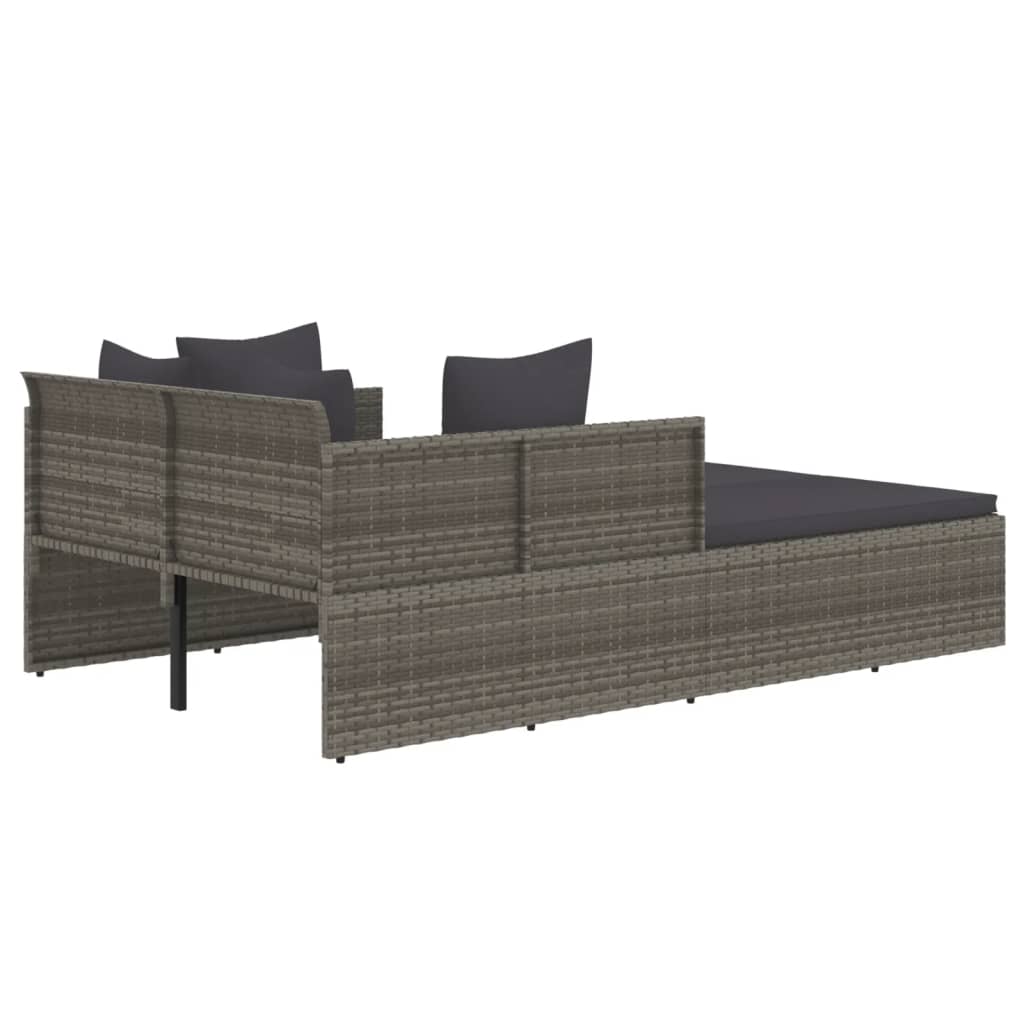 Ligbed met kussens 182x118x63 cm poly rattan grijs