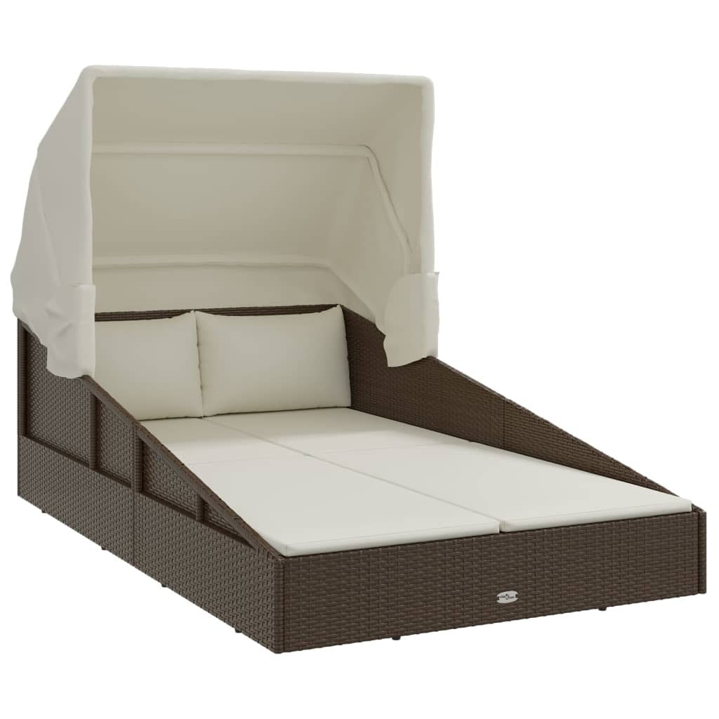 Ligbed met inklapbaar dak 200x114x128 cm poly rattan bruin
