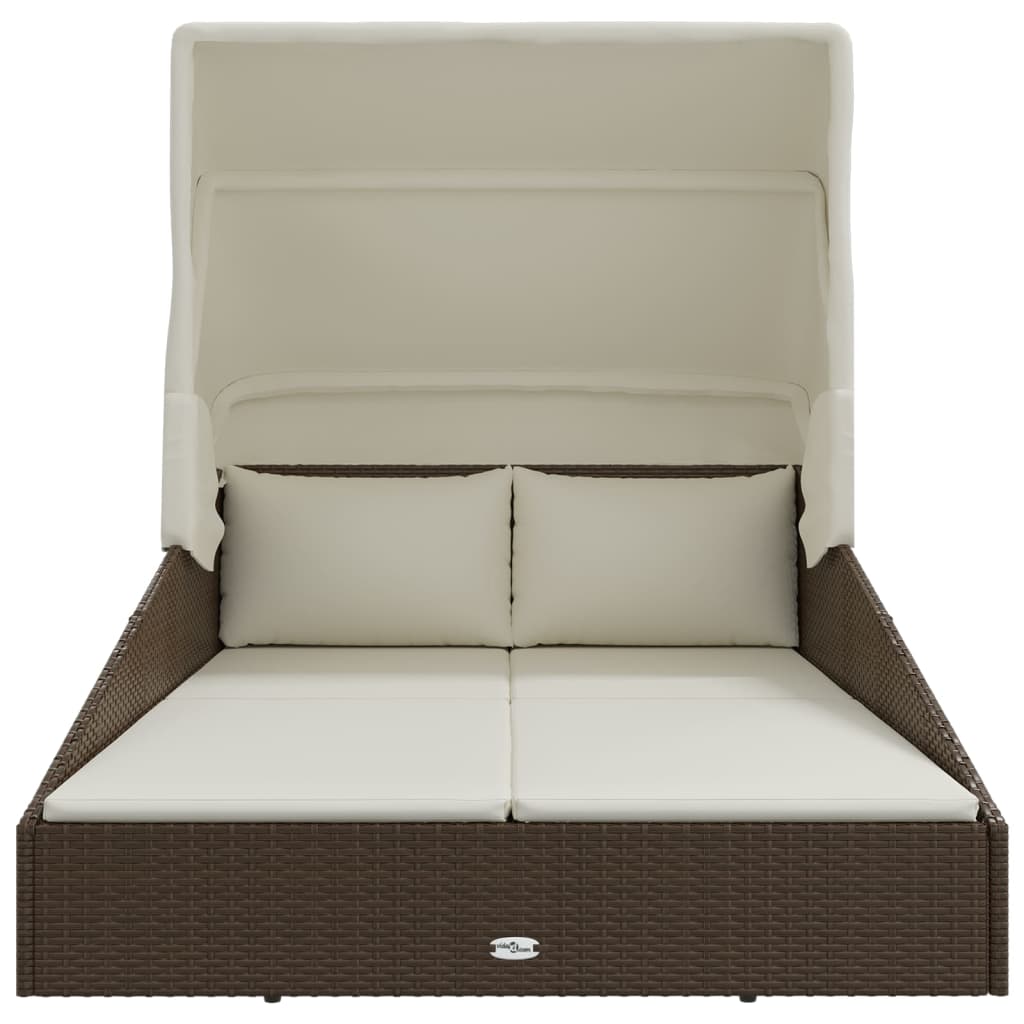 Ligbed met inklapbaar dak 200x114x128 cm poly rattan bruin