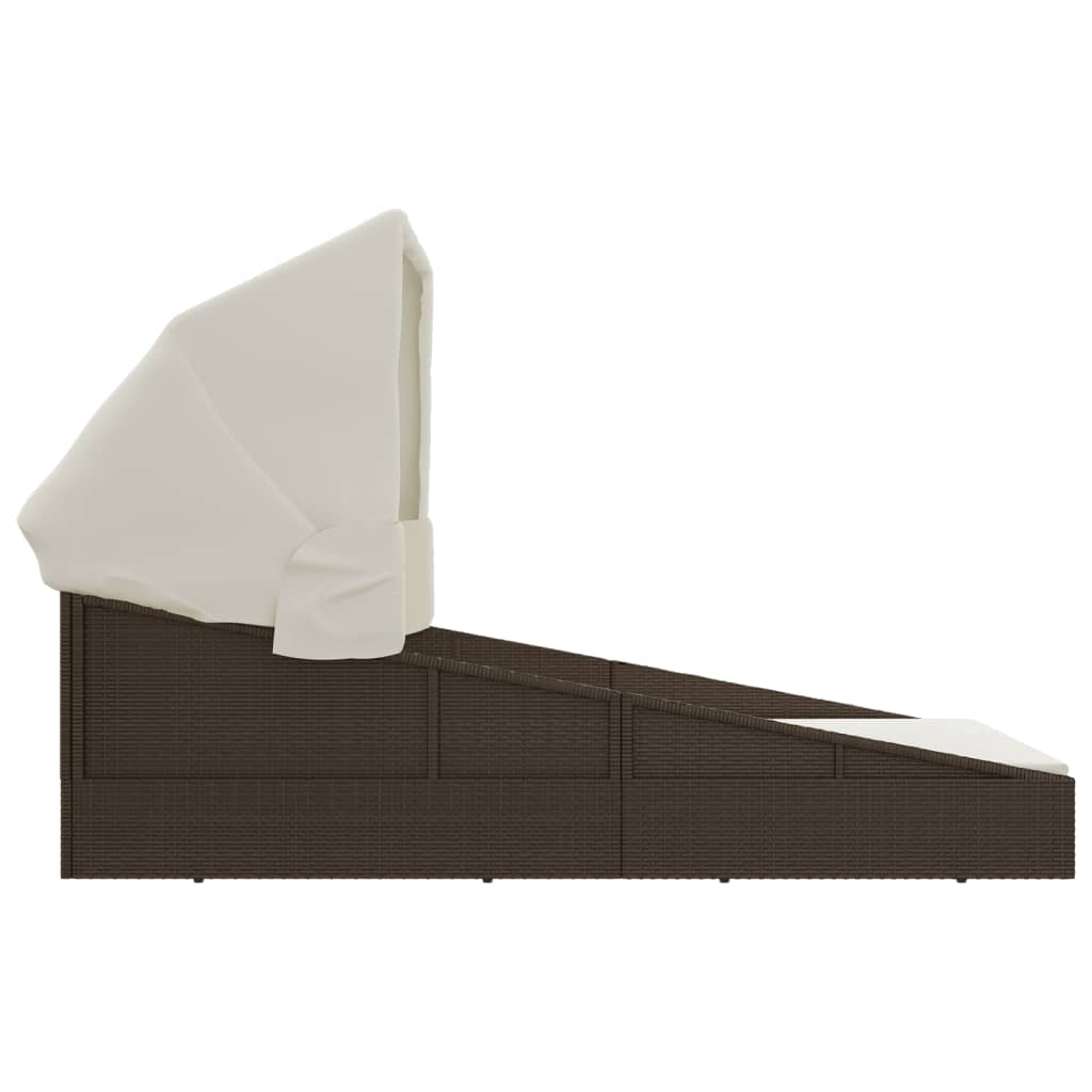 Ligbed met inklapbaar dak 200x114x128 cm poly rattan bruin