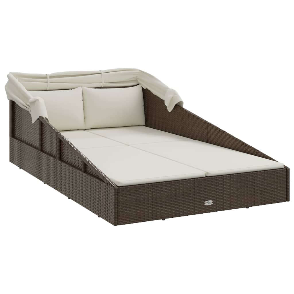 Ligbed met inklapbaar dak 200x114x128 cm poly rattan bruin