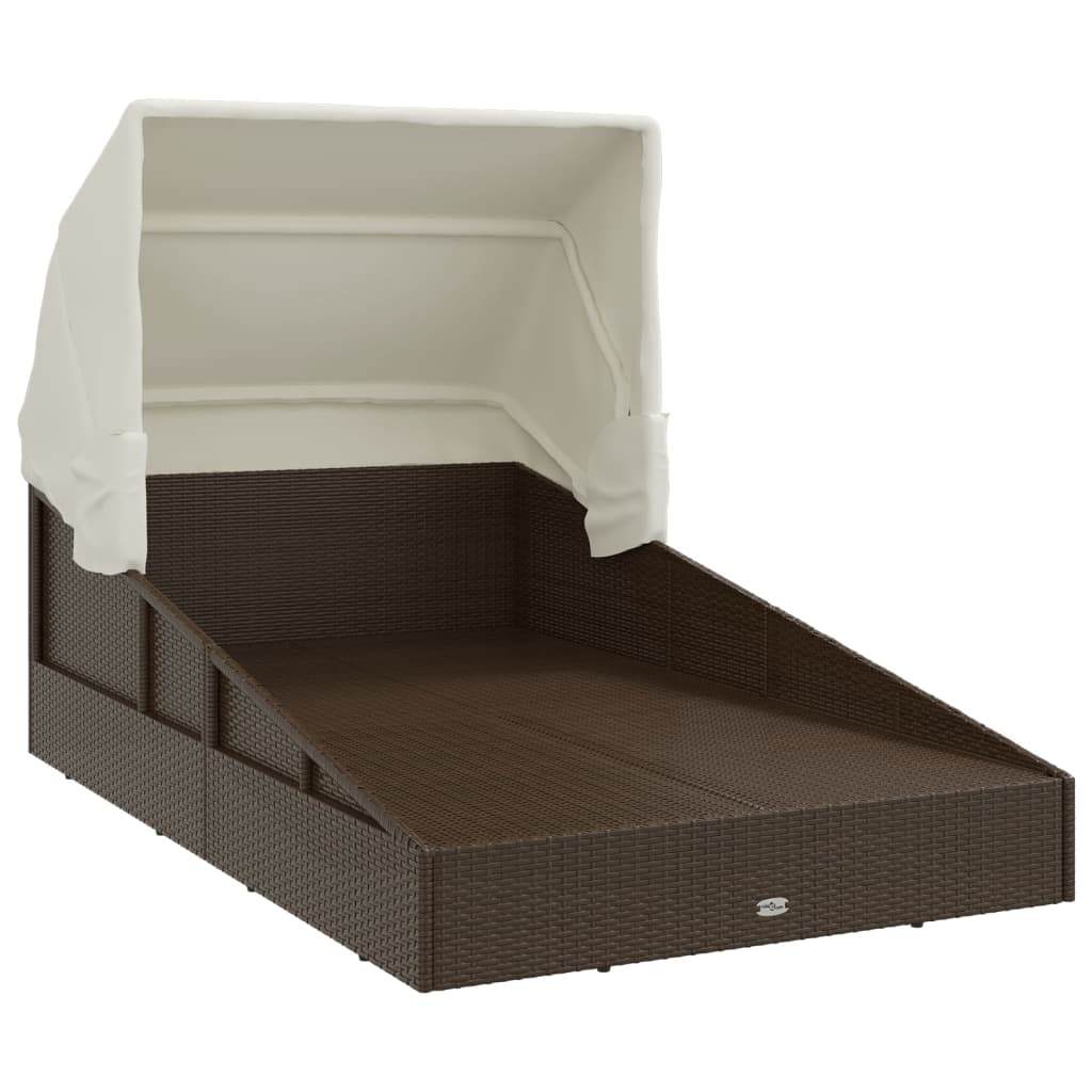 Ligbed met inklapbaar dak 200x114x128 cm poly rattan bruin