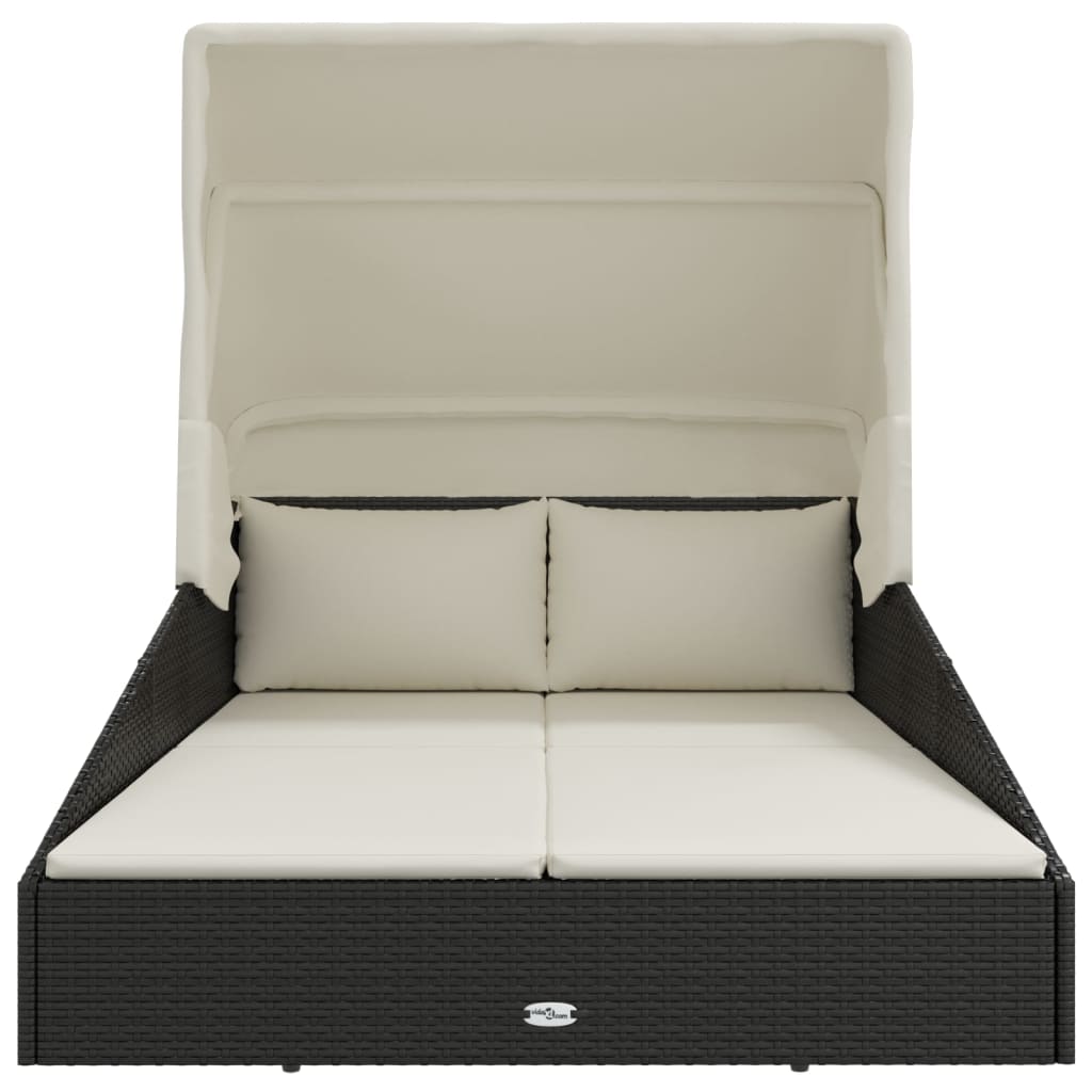 Ligbed met inklapbaar dak 200x114x128 cm poly rattan zwart