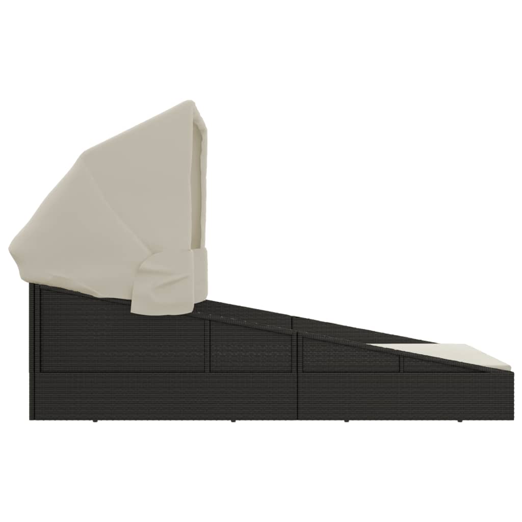 Ligbed met inklapbaar dak 200x114x128 cm poly rattan zwart