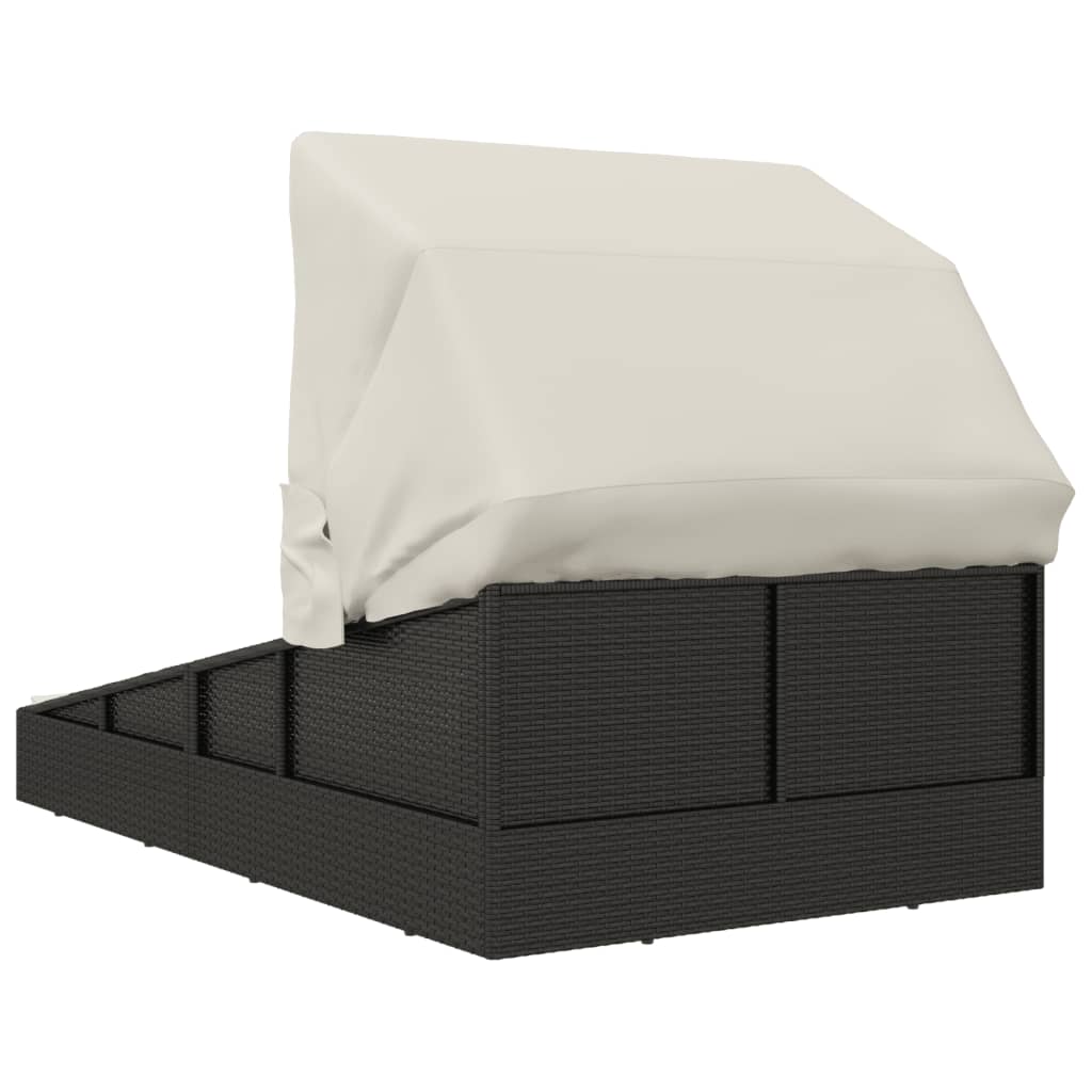 Ligbed met inklapbaar dak 200x114x128 cm poly rattan zwart