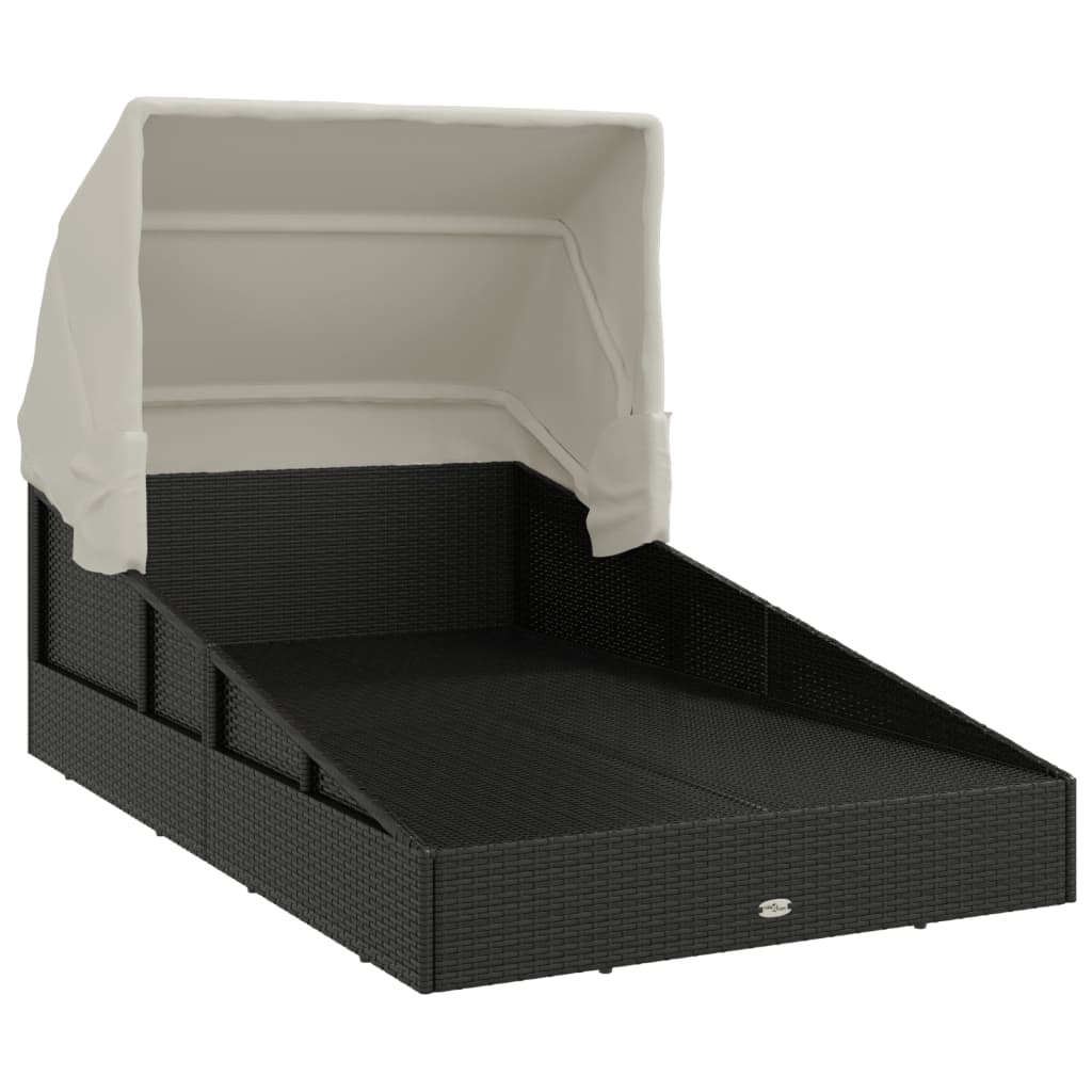 Ligbed met inklapbaar dak 200x114x128 cm poly rattan zwart