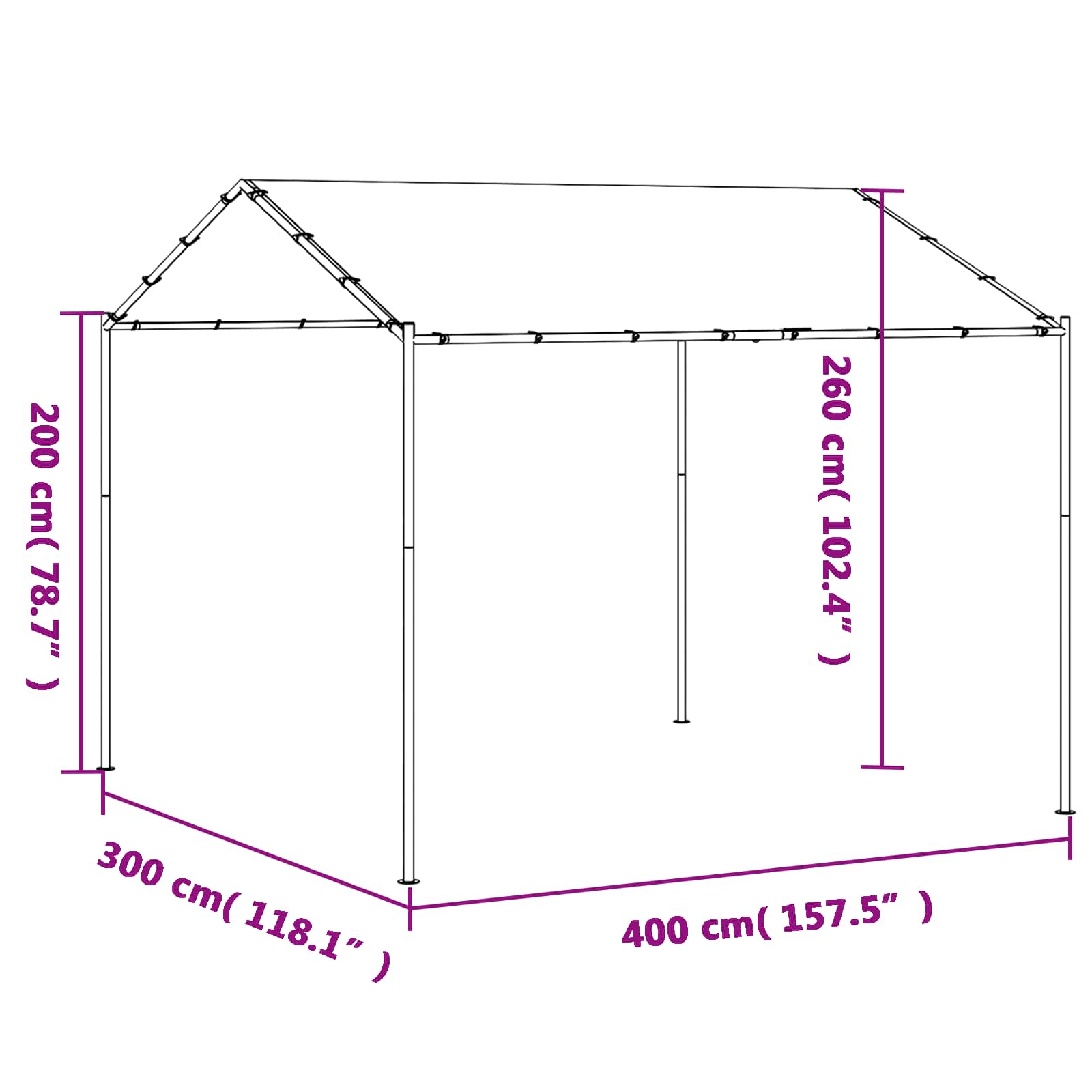 Paviljoen 4 x 4 x 2,6 m Wit Staal en Polyester 180 gsm
