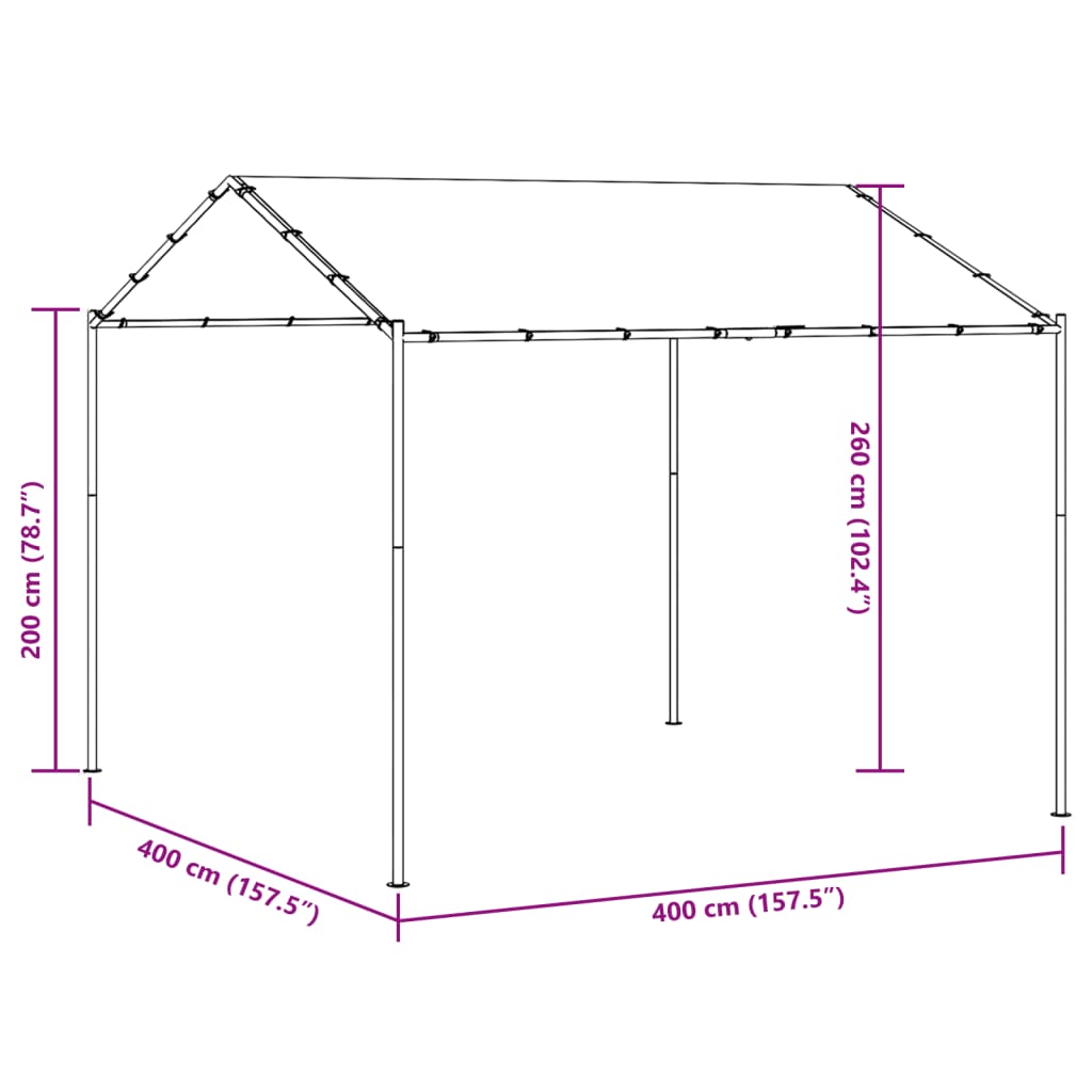 Tuinpaviljoen 4x4 m staal en stof antracietkleurig