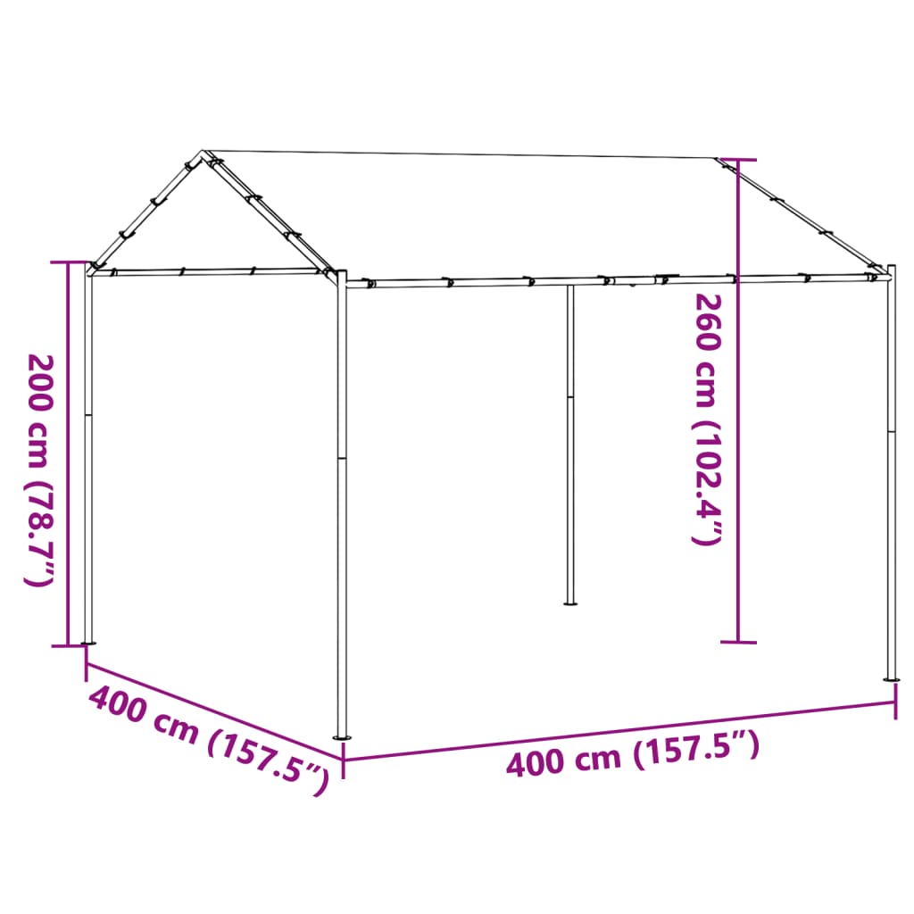 Tuinpaviljoen 4x4 m staal en stof beige
