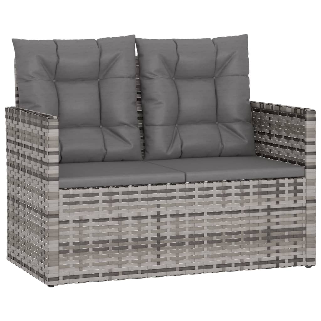 Tuinbank met kussens 105 cm poly rattan grijs