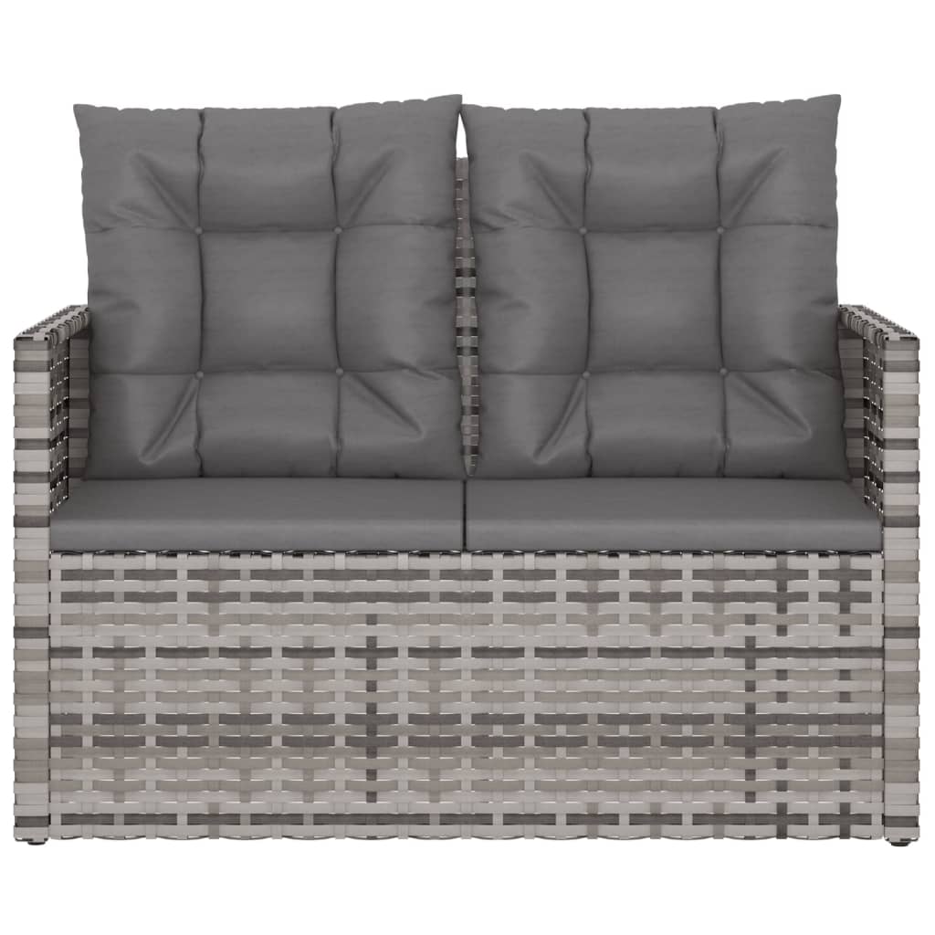 Tuinbank met kussens 105 cm poly rattan grijs